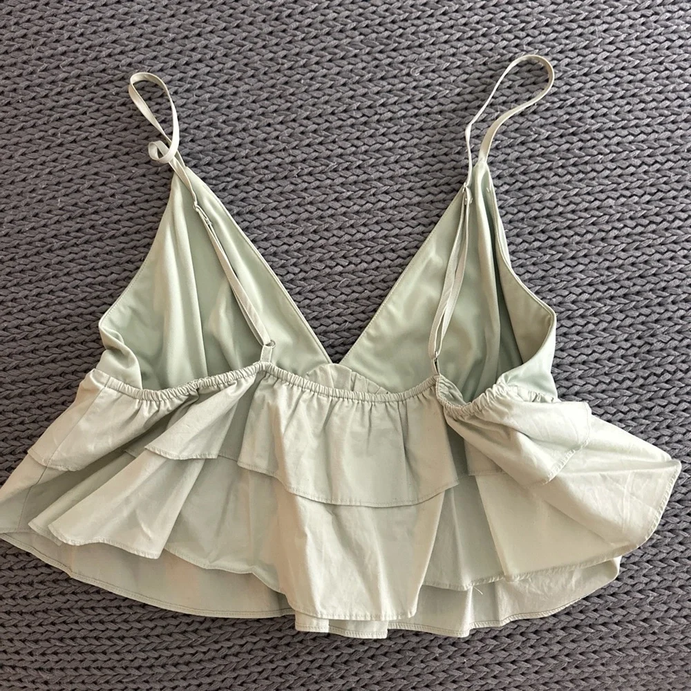 Light Green Ruffled Spaghetti Strap Top - Picture 2 of 2